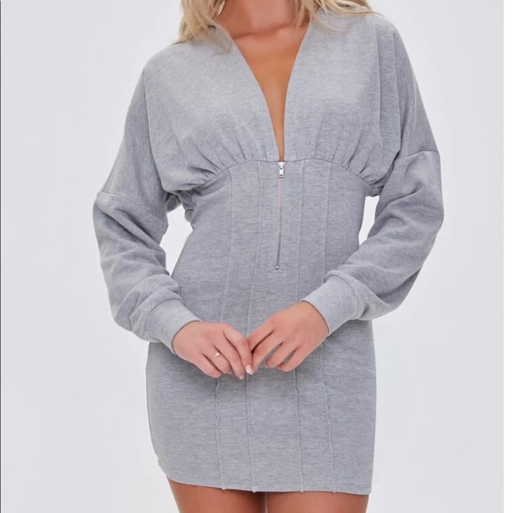 NWT Gray zip up hooded hoodie dress sexy holiday bodycon small 4